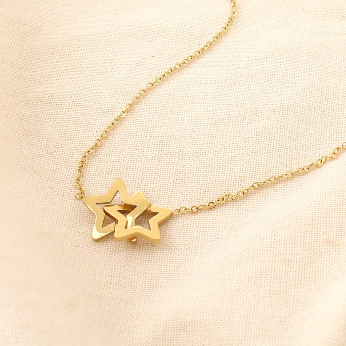 Collier acier inoxydable étoiles entrelacées 0125134 doré