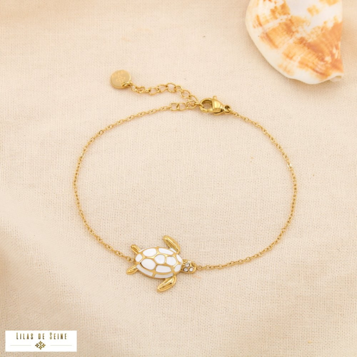 Bracelet acier inoxydable émail strass marin tortue 0225240 blanc Bracelet acier inoxydable émail strass marin tortue 0225240 blanc