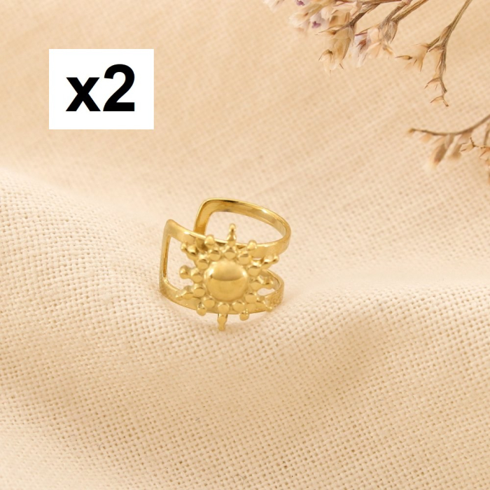 2 Bijoux d'oreilles soleil minimaliste acier inox 0325101 doré 2 Bijoux d'oreilles soleil minimaliste acier inox 0325101 doré