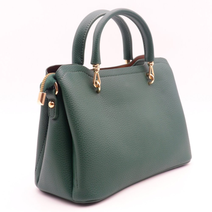 Petit sac à main trois compartiments porte-clef mousqueton forme fleur fermoir à glissière similicuir 0923507 vert foncé