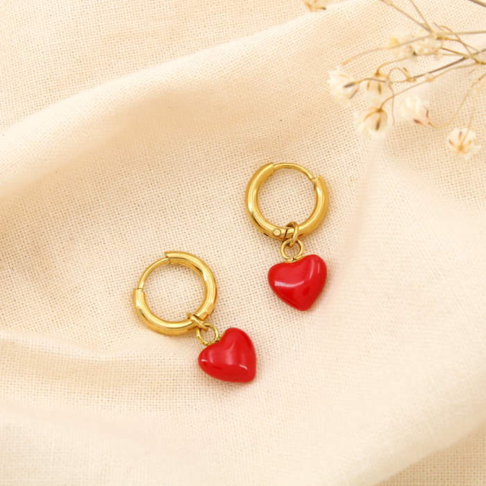 Boucles d’oreilles minimaliste acier inox cœur émail 0325181 rouge Boucles d’oreilles minimaliste acier inox cœur émail 0325181 rouge