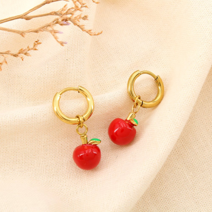 Boucles d’oreilles minimaliste pomme acier émail 0325185 rouge Boucles d’oreilles minimaliste pomme acier émail 0325185 rouge