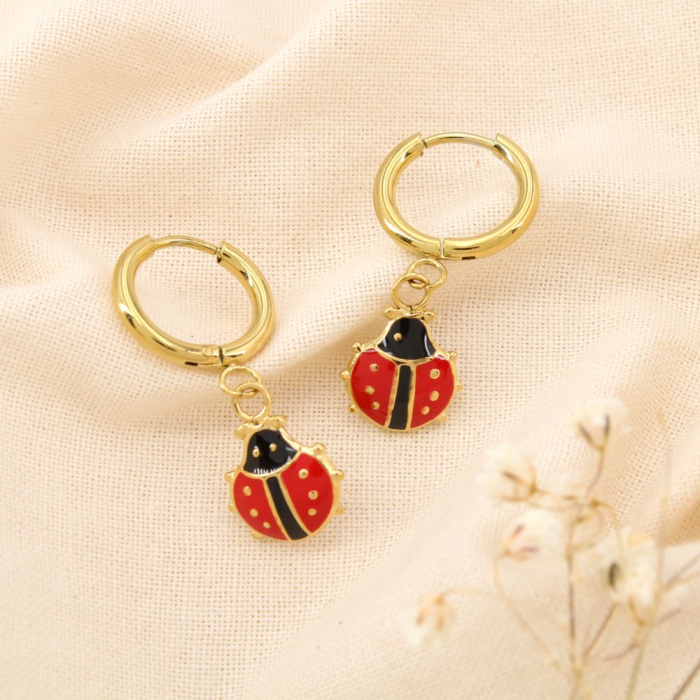 Boucles d’oreilles coccinelle mini acier émail 0325194 rouge Boucles d’oreilles coccinelle mini acier émail 0325194 rouge