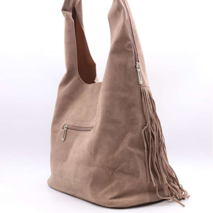 Sac porté épaule Flora&Co simili daim franges 0925502 taupe