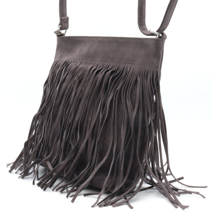 Sac à bandoulière Flora&Co simili daim franges 0925506 gris foncé