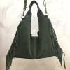 Sac porté épaule cuir véritable daim suède franges 0925509 vert kaki