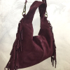 Sac porté épaule cuir véritable daim suède franges 0925509 rouge bordeaux Sac porté épaule cuir véritable daim suède franges 0925509 rouge bordeaux