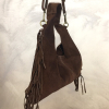Sac porté épaule cuir véritable daim suède franges 0925509 marron foncé