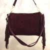 Sac porté épaule cuir véritable daim suède franges 0925510 rouge bordeaux