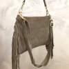 Sac porté épaule cuir véritable daim suède franges 0925510 taupe
