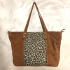 Cabas cuir véritable daim suède léopard 0925511 cognac