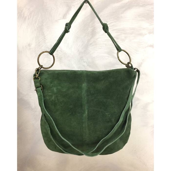 Sac porté épaule cuir véritable daim suède anse bandoulière 0925513 vert Sac porté épaule cuir véritable daim suède anse bandoulière 0925513 vert