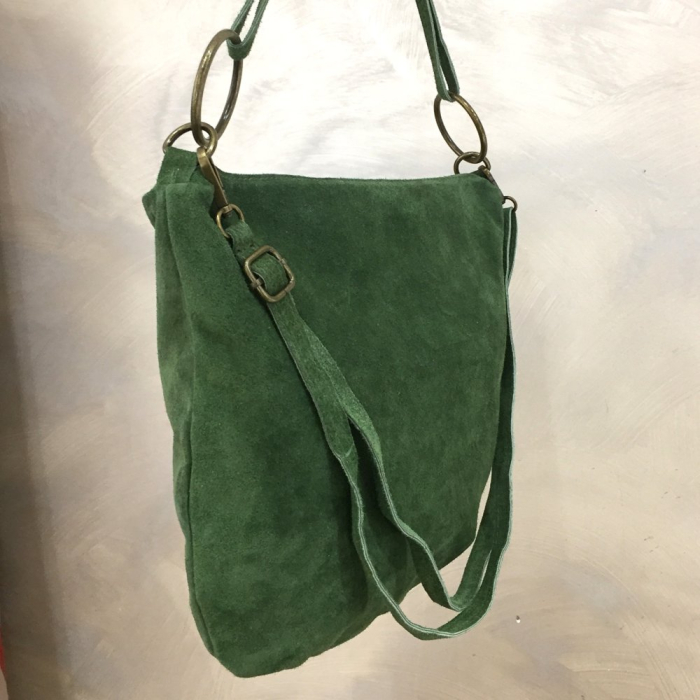 Sac porté épaule cuir véritable daim suède anse bandoulière 0925513 vert