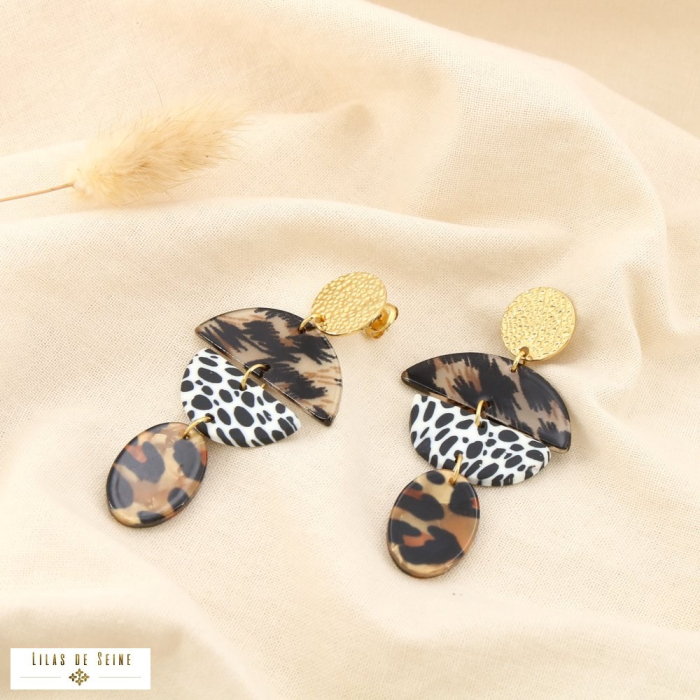 Boucles d’oreilles pendantes acier inoxydable résine léopard 0325563 marron Boucles d’oreilles pendantes acier inoxydable résine léopard 0325563 marron