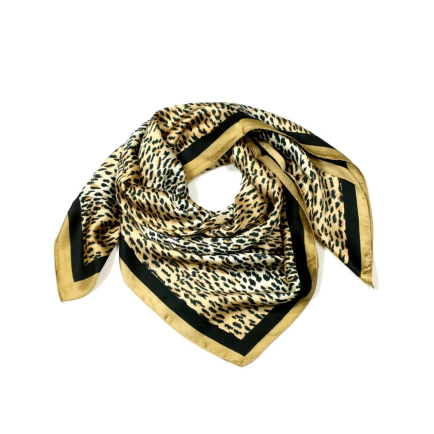 Foulard carré satin polyester motif léopard 0725512 marron