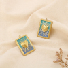 2 Pendentifs acier charm rectangle émail cœur LOVE 0625118 bleu turquoise