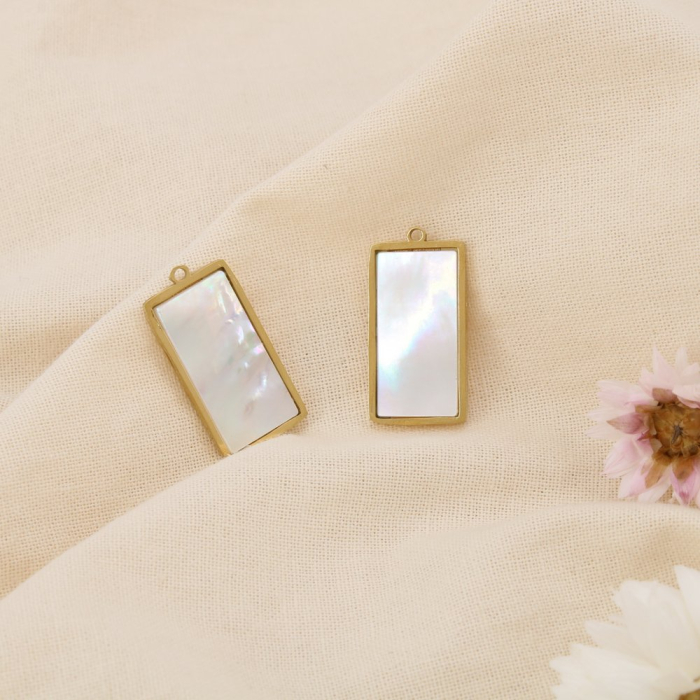 2 Breloques pendentif double face acier nacre 0625121 blanc