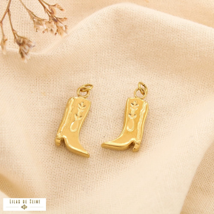 2 Charms bottes western acier inoxydable 0625070 doré