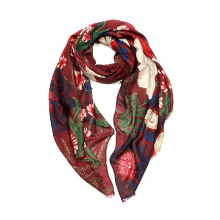 Foulard imprimé floral viscose coton 0725509 rouge bordeaux
