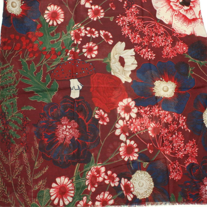 Foulard imprimé floral viscose coton 0725509 rouge bordeaux