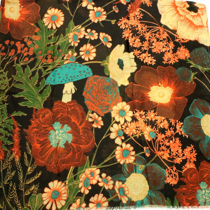 Foulard imprimé floral viscose coton 0725509 doré rose