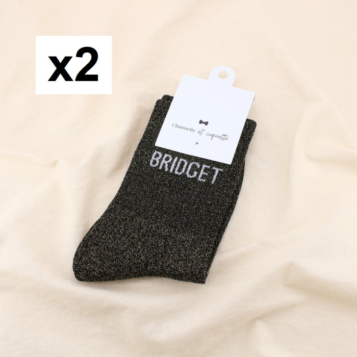 2 paires chaussettes à paillettes message BRIDGET 0625085 violet foncé