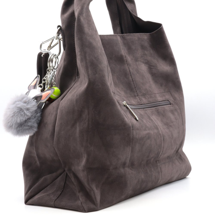 Sac porté épaule façon daim Flora&Co avec bijou de sac 0925521 gris foncé