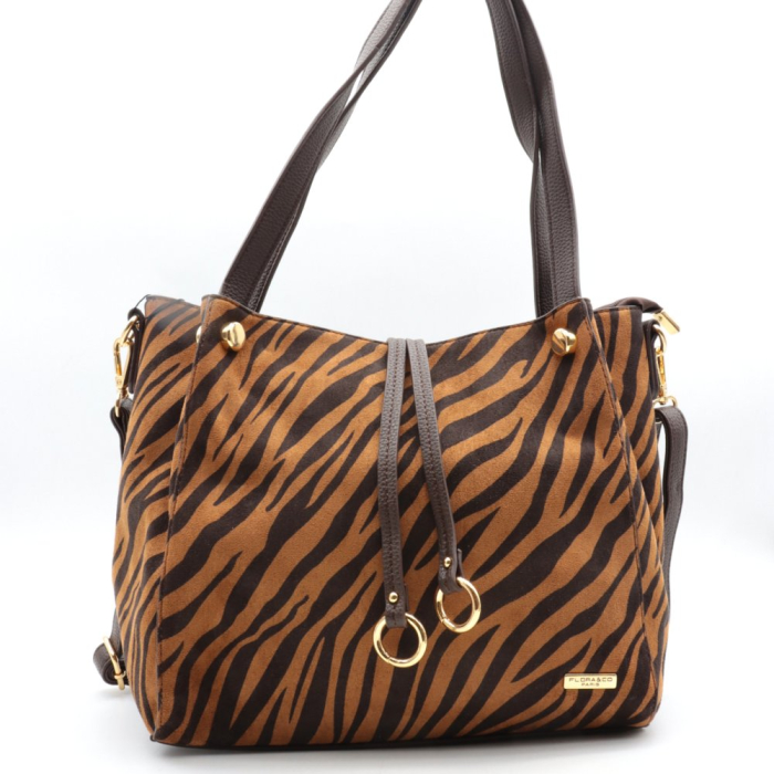 Sac porté épaule motif zèbre velours Flora&Co 0925520 bronze Sac porté épaule motif zèbre velours Flora&Co 0925520 bronze
