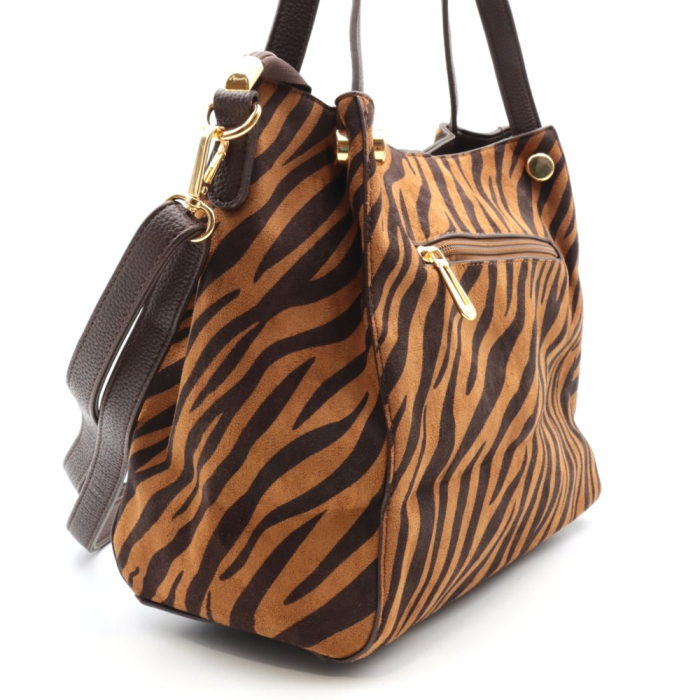 Sac porté épaule motif zèbre velours Flora&Co 0925520 bronze