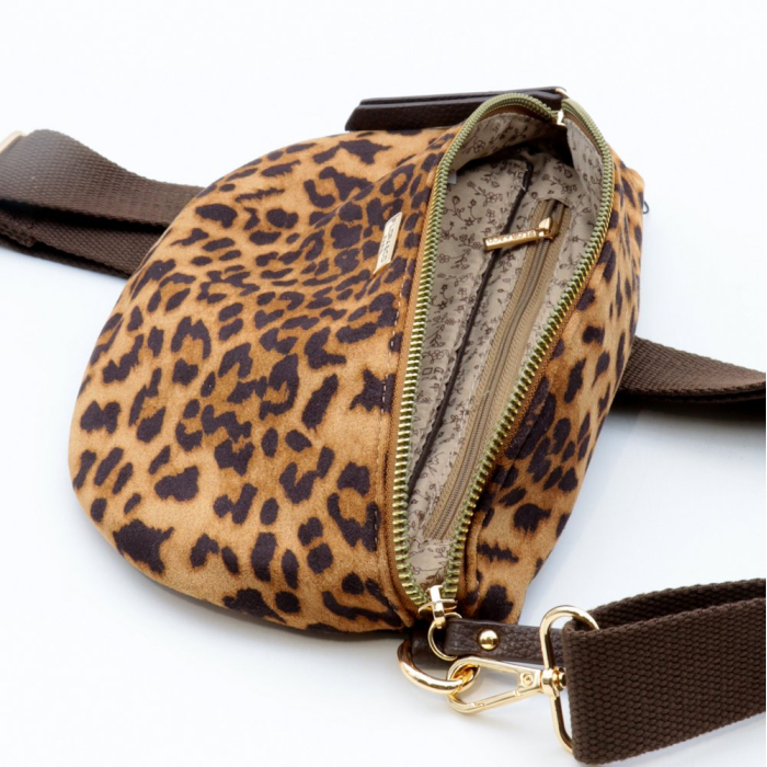 Sac banane motif léopard en velours Flora&Co 0925517 taupe