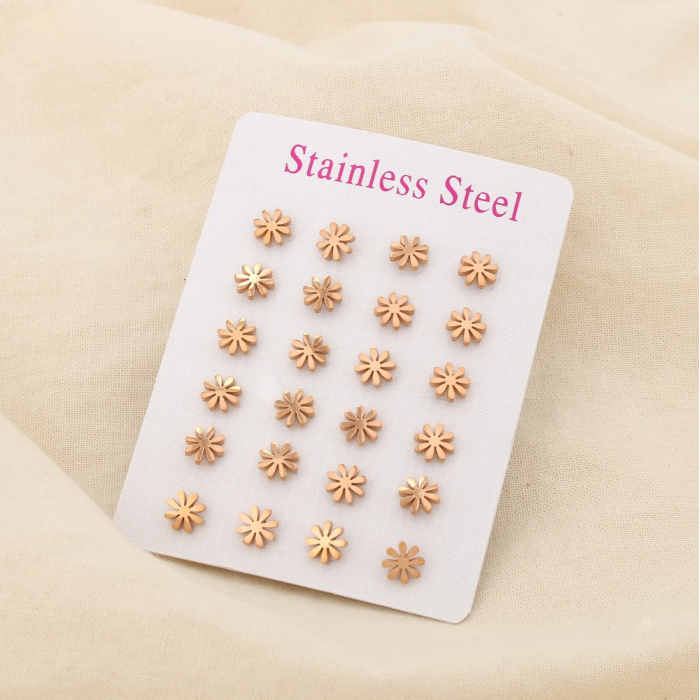 12 paires de puce d'oreilles fleur acier inoxydable 6 mm 0319522 doré rose 12 paires de puce d'oreilles fleur acier inoxydable 6 mm 0319522 doré rose