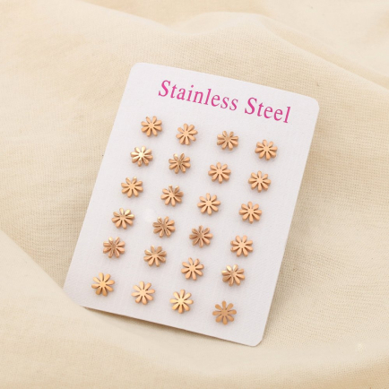 12 paires de puce d'oreilles fleur acier inoxydable 6 mm 0319522 doré rose