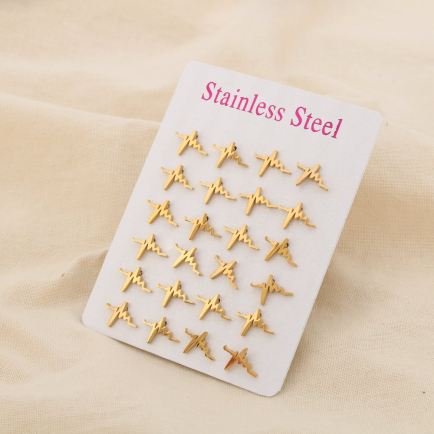 12 paires de puce d'oreilles electrocardiogramme électro acier inoxydable 0319523 doré