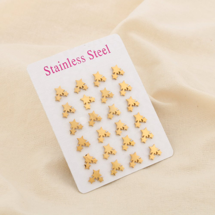 12 paires de puce d'oreilles étoile acier inoxydable 0319525 doré