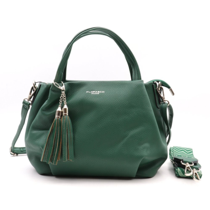 SAC À MAIN FLORA&CO SIMILI-CUIR SOUPLE GRAINÉ POMPON TASSEL LANIÈRE 0922530 vert foncé