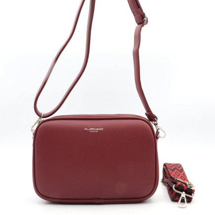 SAC IMITATION CUIR GRAINÉ COMPARTIMENTS 2 BANDOULIÈRES 0923506 rouge bordeaux