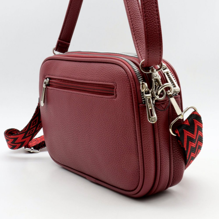 SAC IMITATION CUIR GRAINÉ COMPARTIMENTS 2 BANDOULIÈRES 0923506 rouge bordeaux