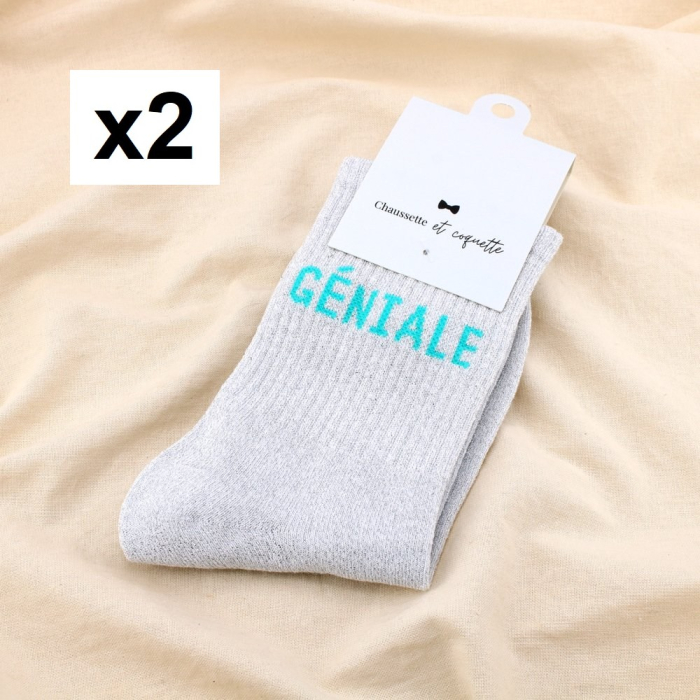 2 paires de chaussettes pailletées “GÉNIALE” 0625535 argenté 2 paires de chaussettes pailletées “GÉNIALE” 0625535 argenté