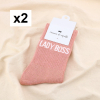 2 paires de chaussettes pailletées à message “LADY BOSS” 0625545 rose nude