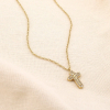 Collier acier inoxydable strass pendentif croix 0125577 doré