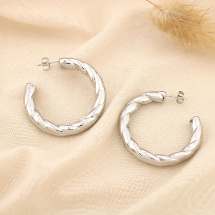 Boucles d’oreilles demi-créoles acier inox torsadé 0325570 argenté