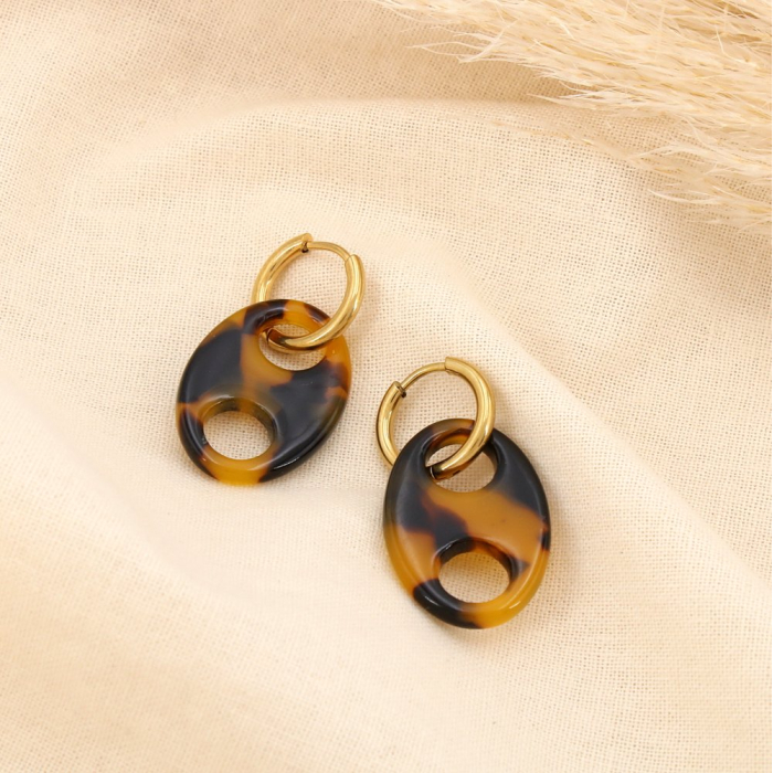 Boucles d'oreilles acier inox résine grain de café 0325568 marron Boucles d'oreilles acier inox résine grain de café 0325568 marron