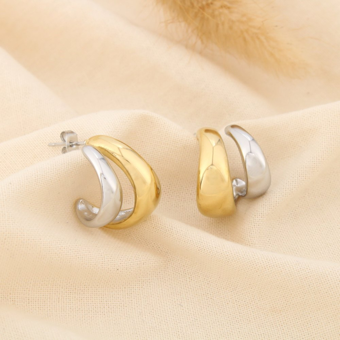 Boucles d’oreilles demi-créoles bicolore acier inox 0325576 doré/argenté Boucles d’oreilles demi-créoles bicolore acier inox 0325576 doré/argenté