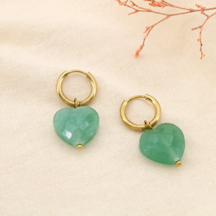Boucles d’oreilles acier inoxydable pierre cœur 0325501 vert foncé