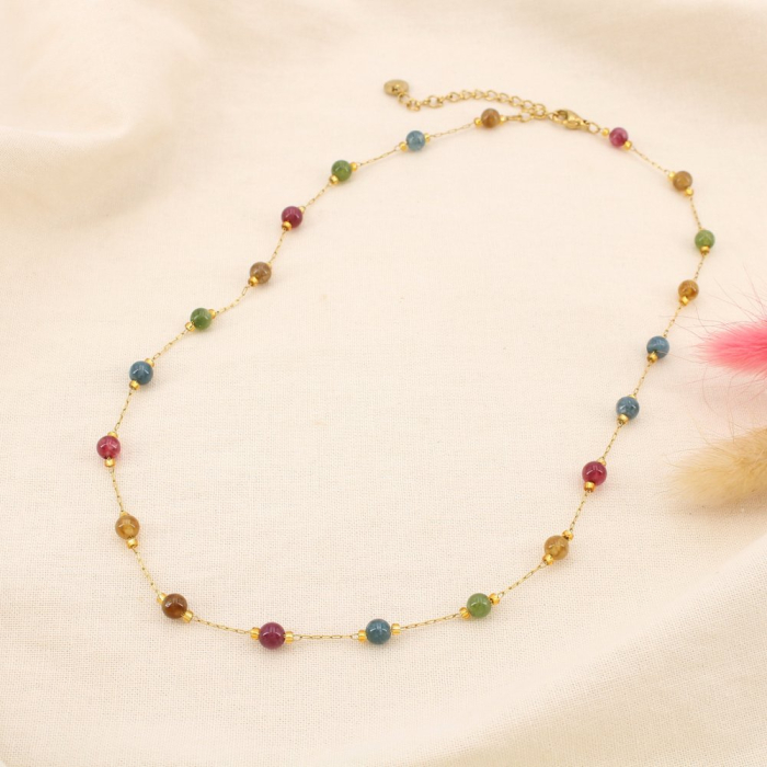 Collier acier inoxydable bille 4mm pierre 0125575 multi Collier acier inoxydable bille 4mm pierre 0125575 multi