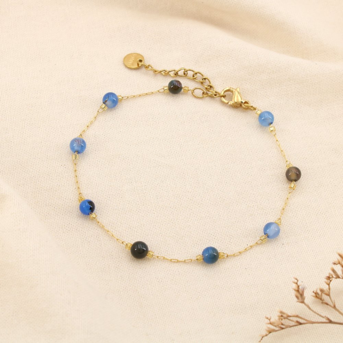 Bracelet acier inoxydable bille 4mm pierre 0225580 bleu Bracelet acier inoxydable bille 4mm pierre 0225580 bleu