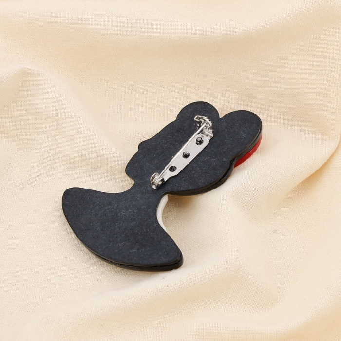 Broche épingle femme vintage coeur résine métal 0525505 noir/blanc