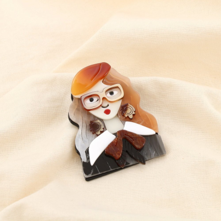 Broche épingle femme lunettes rétro résine métal 0525510 marron