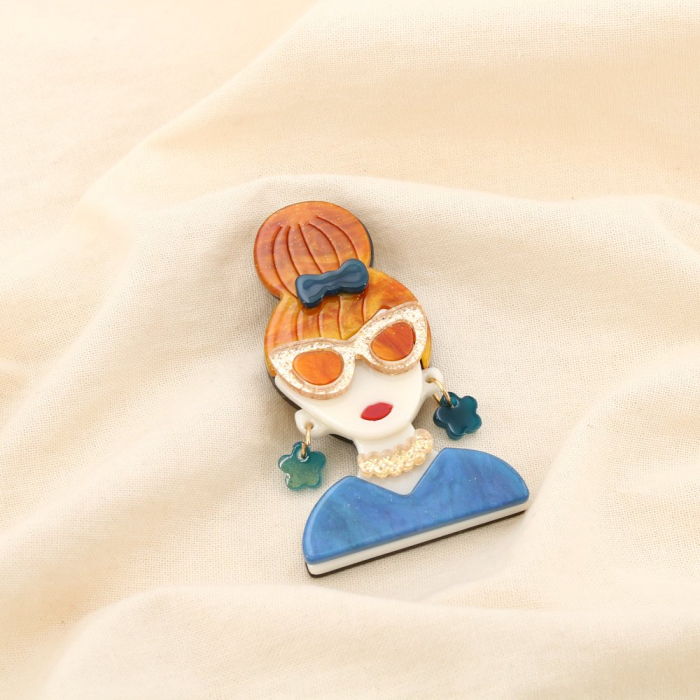 Broche épingle femme lunettes vintage résine métal 0525511 bleu Broche épingle femme lunettes vintage résine métal 0525511 bleu