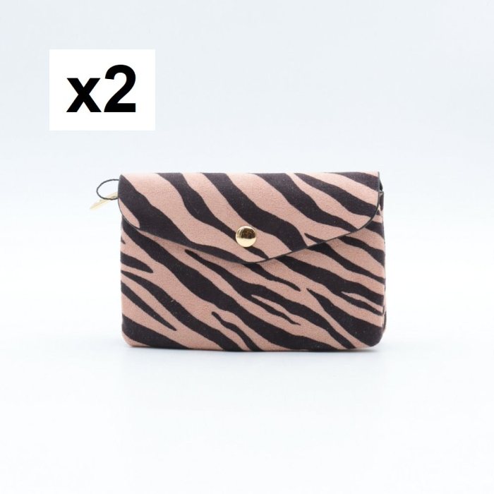 Porte-monnaie X2 motif zèbre Flora&Co polyester velours 0925538 vieux rose